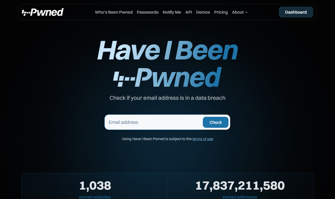 Have I Been Pwned, där du kan kontrollera om din e-postadress finns i ett känt dataintrång